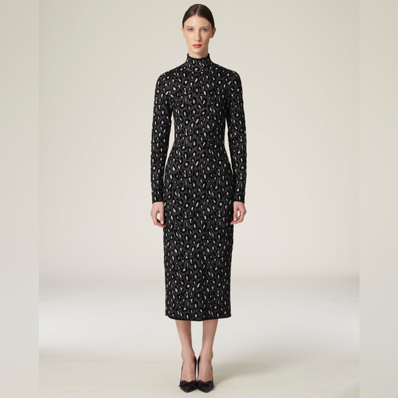 Carolina Herrera Leopard Jacquard Turtleneck Midi Dress - Picture 1 of 7